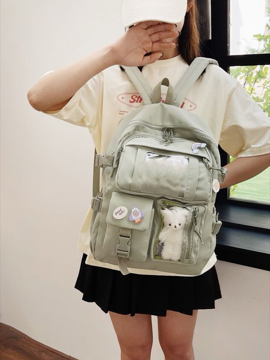 [ 7日から10日程度でお届け予定 ] バッグ レディース バックパック 防水大容量軽量レター入りパッチクラシック リュックサック ピンク プリペピ かわいい バッチ&かわいいくま付き 10代の女の子・女子大生・ 向けスクール・通勤・通学・旅行・ショッピ