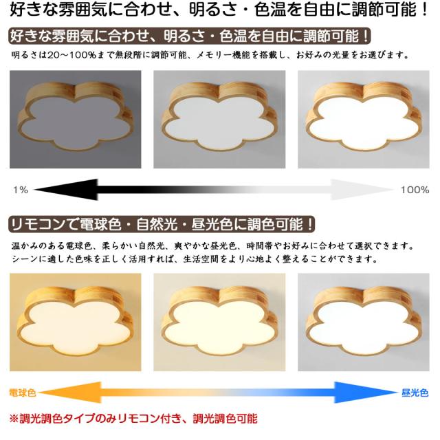 【6年保証】＼2026NEW／シーリングライト LED おしゃれ 北欧 間接照明 花 明るい 電気 子供部屋 6畳 8畳 10畳 調光調色 リモコン付 かわいい 花型 アパートライト 照明器具 タイマー ウッドフレーム 木目 天井照明 シンプル  寝室 食卓 リビング トイレ 天然木_8