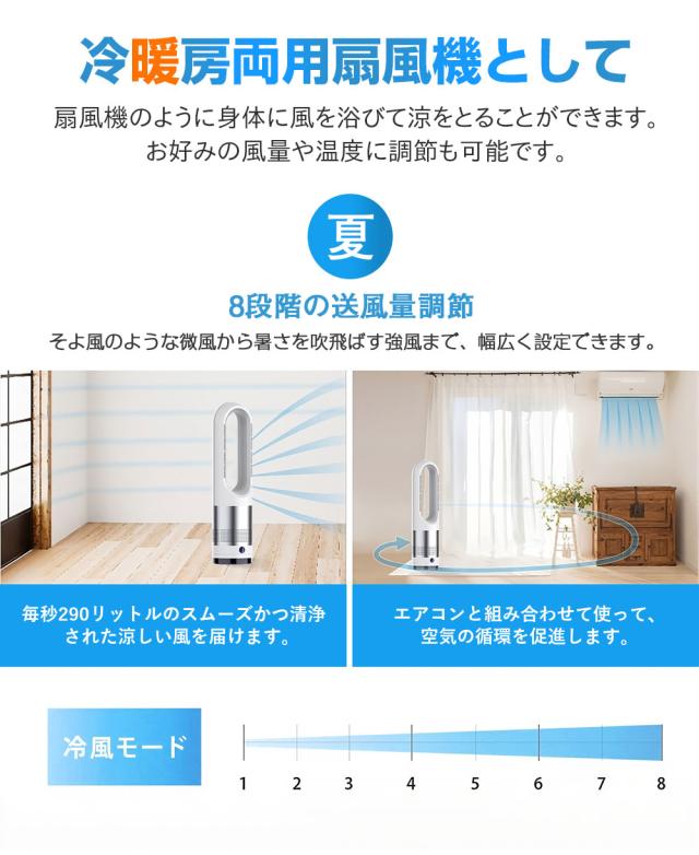 扇風機 冷風機 スリム 18インチ　タワーファン 羽なし スリム サーキュレーター 冷暖風切替 風量調節 扇風機 冷暖房 足元 省スペース 首振り リモコン タイマー 静音 省エネ 節電 冷暖タイプ 空気循環 換気 梅雨 乾燥 省エネ 空気浄化 お歳暮_3