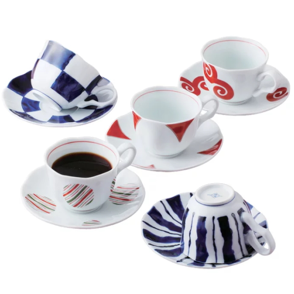 波佐見焼　染錦モダン コーヒー碗皿揃　14112　5客、和皿、食洗器可、電子レンジ可、西海陶器、日本製、国産、化粧箱入、美濃焼、カップ、ソーサー、送料無料の通販は 7,480円