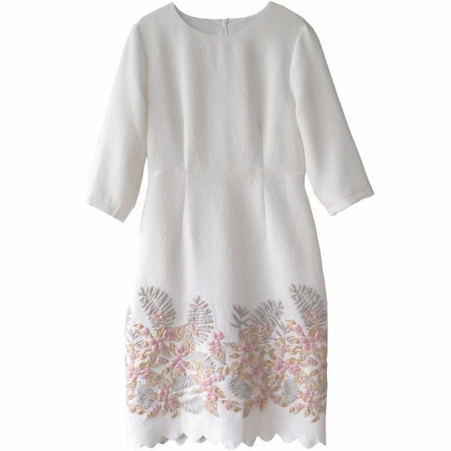 ワンピース ラウンドネック 花柄 長袖 膝丈 ロマンティック ガーリー