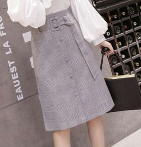 スカート レディース 送料無料 個性的 2色 ひざ丈 タイト ハイウエスト ベルト 美脚 脚長 着痩せ 効果 韓国 チェック グレー 茶色 サイズの通販は 5,030円