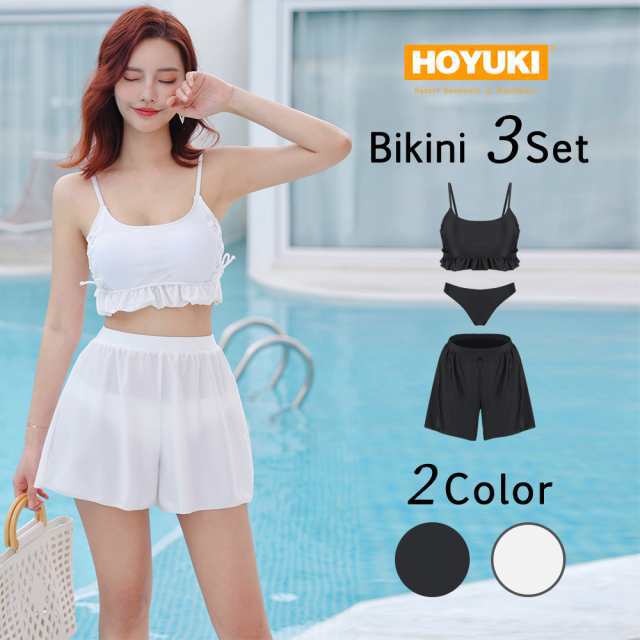 2023年新作 水着 レディース 3点セット ビスチェ ショートパンツ 体型カバー セパレート ビキニ ハイウエスト 可愛い 韓国 透け感 ママ水の通販は 4,782円