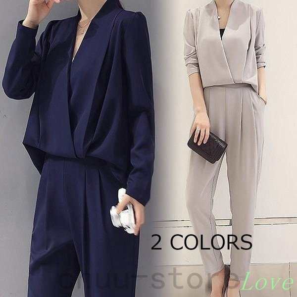 パンツスーツ2点セットセットアップVネック体型カバー着痩せ大きいサイズママ母親卒園式卒業式入学式おしゃれ2020新春フォーマル服装ママの通販は