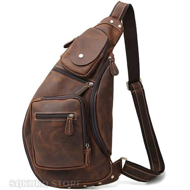 オリーブ 大容量 メンズ 本革 メッセンジャーバッグ ボディバッグ 左肩 斜め掛け iPad対応 アウトドア 自転車 鞄 4色の通販は