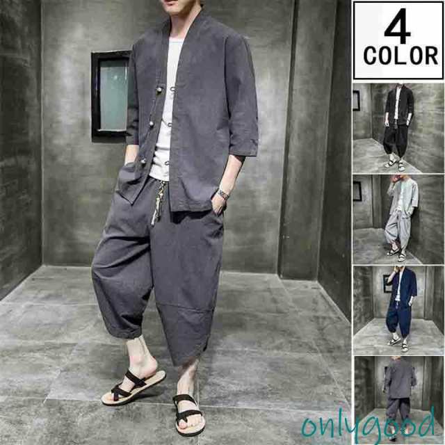 2024新作 セットアップ メンズ チャイナ服 リネンジャージ 七分袖