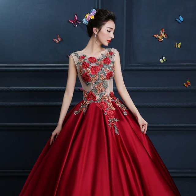 ウェディングドレス カラードレス 演奏会 赤 安い パーティードレス 披露宴 オフショルダー 二次会 ロングドレス 発表会 ステージ衣装 大きいサイズ 花嫁 ロングドレス カラードレス 赤 レッド オフショルダー 編み上げ