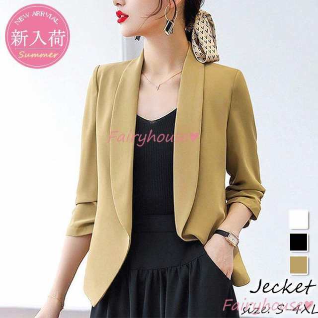 テーラードジャケット レディース 40代 七分袖スーツジャケット 黒シフォン ゆったり ブレザーコート 秋コート ゆったりアウター 春夏 通の通販は 5,290円