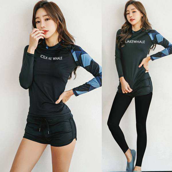 水着体型カバー大きいサイズ3点セットレディース2023新作水着40代パッド付きハイネックラッシュガードママフィットネス海の通販は