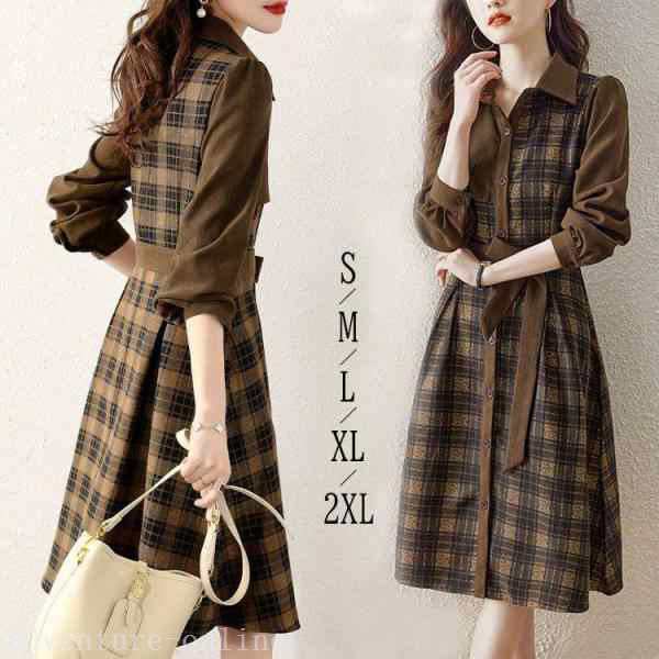 シャツワンピース 秋冬 レディース 40代 トップス ワンピース シャツ ブラウス 長袖 リボンスカート ゆったり チェック柄 ロングシャツワの通販は 6,937円
