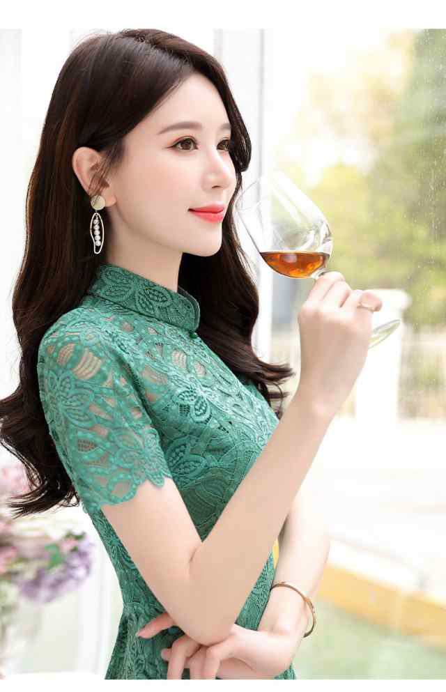 総レースチャイナ風ワンピース レディース フレア ハーフスリーブ ひざ丈 膝下 袖あり 半袖 ハイネック Aライン 透け感 ポリエステル かわいい 大人女子 きれいめ シンプル 上品 おしゃれ イベント コスプレ パーティー こなれ感 二次会 花柄 春 夏 総レースチャイナ風ワンピース レディース フレア ハーフスリーブ ひざ