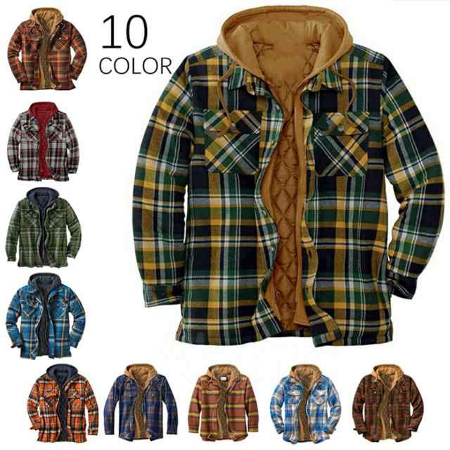 ジャケット シャツジャケット コート パーカー フード付き チェック柄 シャツ 裏ポア メンズコート 長袖 ライトアウター ユニセックス チの通販は