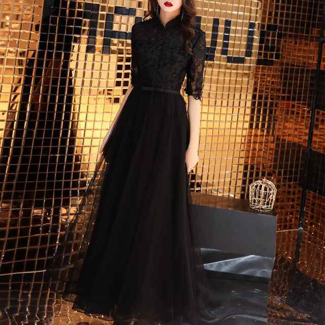 人気急上昇 数量限定入荷 ロングドレス黒ワンピースシースルーレース