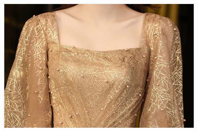 即納OK レビュー高評価 生活快適特集 ギフトにも最適 演奏会 華やか ピアノ お呼ばれ 在庫わずか 発表会 パーティードレス ロング 二次会 金色 ゴールド 個性的 結婚式 袖あり ドレス 送料無料 クリスマス