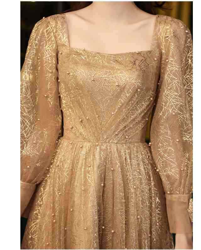 即納OK レビュー高評価 生活快適特集 ギフトにも最適 演奏会 華やか ピアノ お呼ばれ 在庫わずか 発表会 パーティードレス ロング 二次会 金色 ゴールド 個性的 結婚式 袖あり ドレス 送料無料 クリスマス