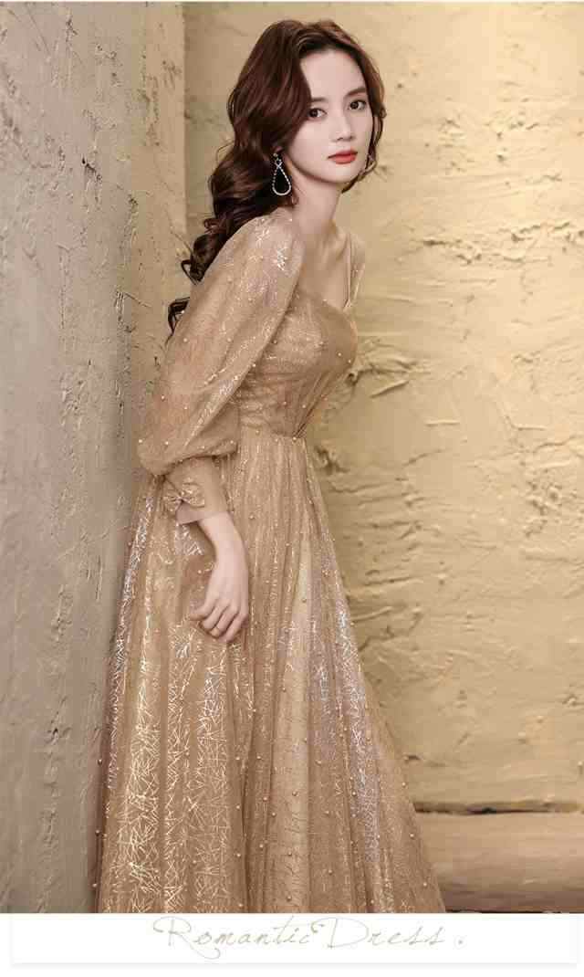 即納OK レビュー高評価 生活快適特集 ギフトにも最適 演奏会 華やか ピアノ お呼ばれ 在庫わずか 発表会 パーティードレス ロング 二次会 金色 ゴールド 個性的 結婚式 袖あり ドレス 送料無料 クリスマス