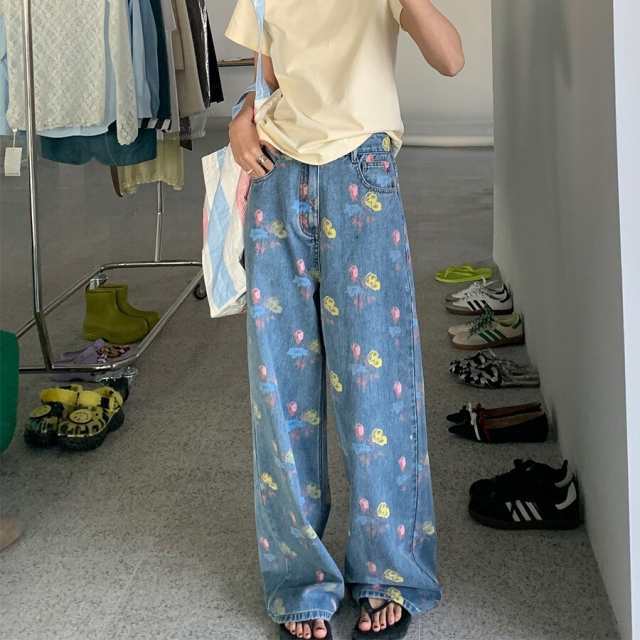 デニムパンツ ジーンズ ジーパン 花柄 デニム ズボン 淡色 レディース かわいい 大人可愛い カジュアル おしゃれ お洒落 かっこいい レトの通販は 6,545円