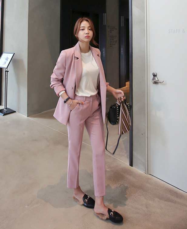 人気急上昇 レビュー高評価 シンプル レディース 家中時間充実化 ギフトにも最適 かっこいい 上下セット パンツ きれい スリム 大人可愛い ジャケット スーツ セットアップ 2色 長袖 ピンク 無地 黒 在庫わずか お買い得プライス クリスマス 冬物