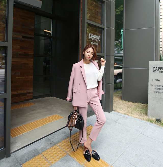 人気急上昇 レビュー高評価 シンプル レディース 家中時間充実化 ギフトにも最適 かっこいい 上下セット パンツ きれい スリム 大人可愛い ジャケット スーツ セットアップ 2色 長袖 ピンク 無地 黒 在庫わずか お買い得プライス クリスマス 冬物