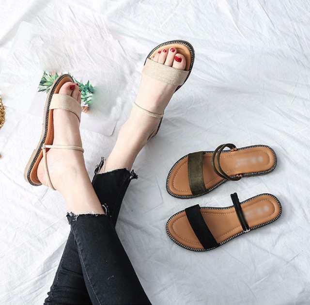 送料無料 3WAY ぺたんこ サンダル プチプラ かかとなし ローヒール 疲れにくい 履きやすい シンプル 小さいサイズ 大きいの通販は