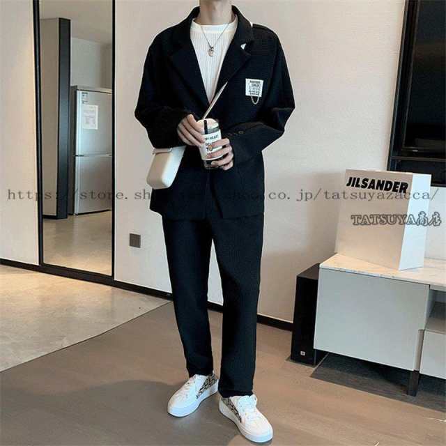 セットアップ メンズ 上下セット カジュアルスーツ ジャケット テーパードパンツ 無地 ブレザー スラックス ドロップショルダー  洋服 春の通販は