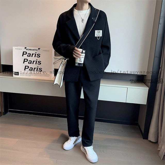 セットアップ メンズ 上下セット カジュアルスーツ ジャケット テーパードパンツ 無地 ブレザー スラックス ドロップショルダー  洋服 春の通販は