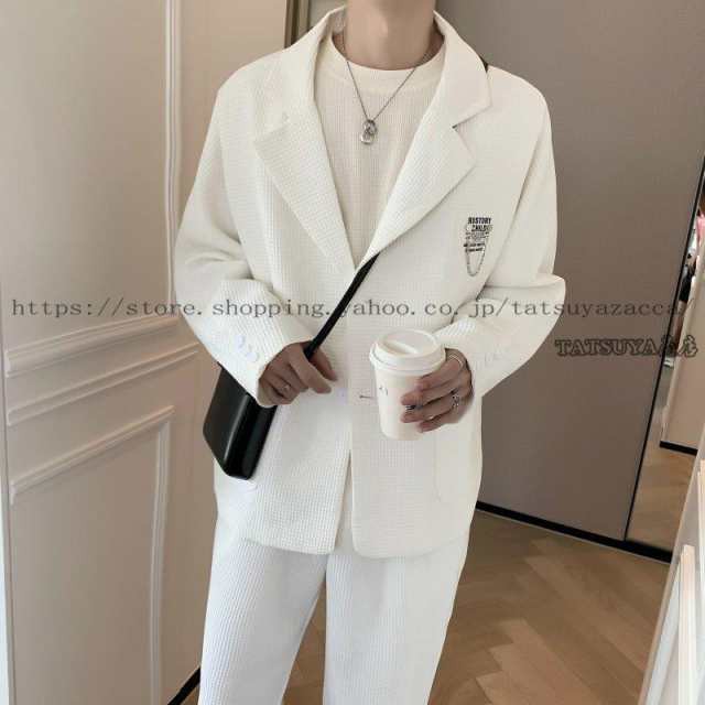 セットアップ メンズ 上下セット カジュアルスーツ ジャケット テーパードパンツ 無地 ブレザー スラックス ドロップショルダー  洋服 春の通販は