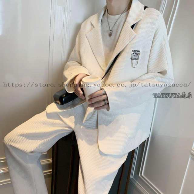 セットアップ メンズ 上下セット カジュアルスーツ ジャケット テーパードパンツ 無地 ブレザー スラックス ドロップショルダー  洋服 春の通販は