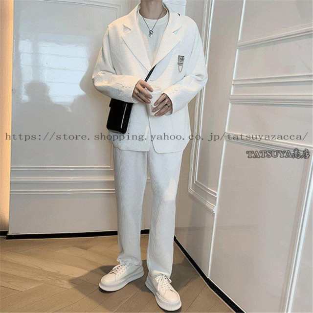 セットアップ メンズ 上下セット カジュアルスーツ ジャケット テーパードパンツ 無地 ブレザー スラックス ドロップショルダー  洋服 春の通販は