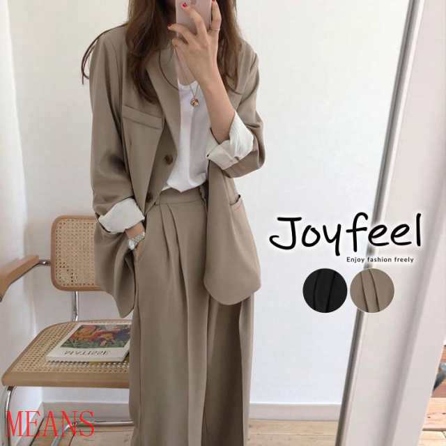 スーツ パンツ レディース パンツスーツ ワイドパンツ セミロング丈 ジャケット 黒 卒園式 卒業式 入学式 OL オフフィス 韓国の通販は 8,291円