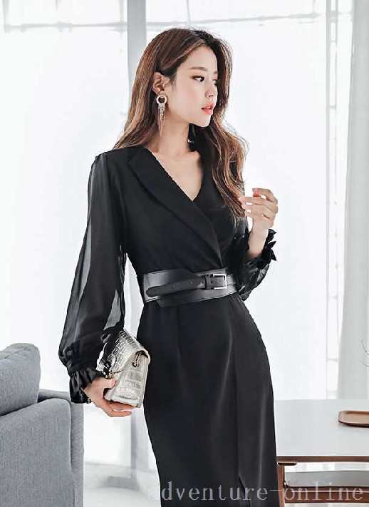 レビュー高評価商品 ランキング常連 即納OK レディース 店長太鼓判 今だけ ジッパー ハイウエスト ワンピース 袖あり ワンステップスカート Vネック レース シフォンスカート 長袖 プリンセススリーブ 即納対応中