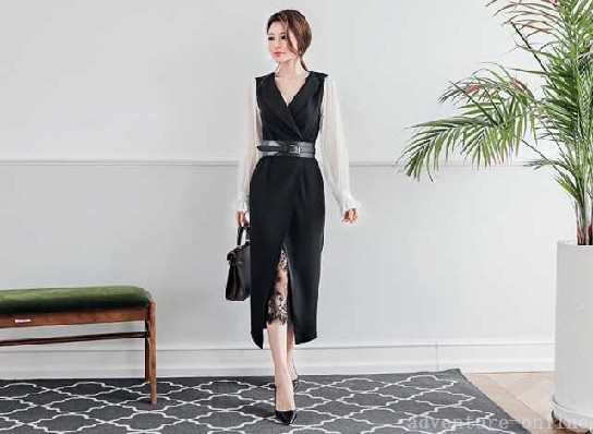 レビュー高評価商品 ランキング常連 即納OK レディース 店長太鼓判 今だけ ジッパー ハイウエスト ワンピース 袖あり ワンステップスカート Vネック レース シフォンスカート 長袖 プリンセススリーブ 即納対応中