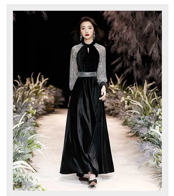 ランキング常連 生活快適特集 ギフトにも最適 ピアノ発表会 今だけ 母親 ピアノ 黒ドレス 収納便利 ベロア 演奏 ワンピース 演奏会 キラキラ ロングドレス 長袖 大人 袖付き 発表会 結婚式 秋冬 ドレス お買い得プライス クリスマスギフト