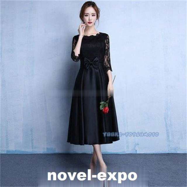 パーティードレス結婚式服装ドレスワンピース20代10代40代30代nakフォーマルドレス50代女性冬赤お呼ばれ母親親族袖ありフォーマルワンピの通販は