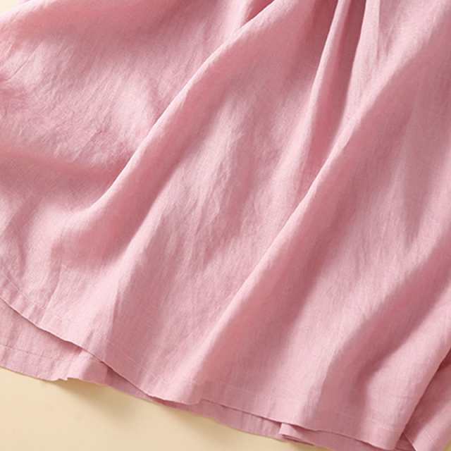シャツワンピース　レディース ロング丈 ドッキング　ワンピース　膝下　きれいめ フリル　綿麻　カラーあり　無地 薄手　柔 ひざ下丈