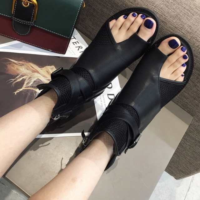 オープントゥ ブーツサンダル レディース サンダル 親指 サムループ メッシュサンダル フラットサンダル サマーブーツ レディース 春 夏の通販は 5,006円