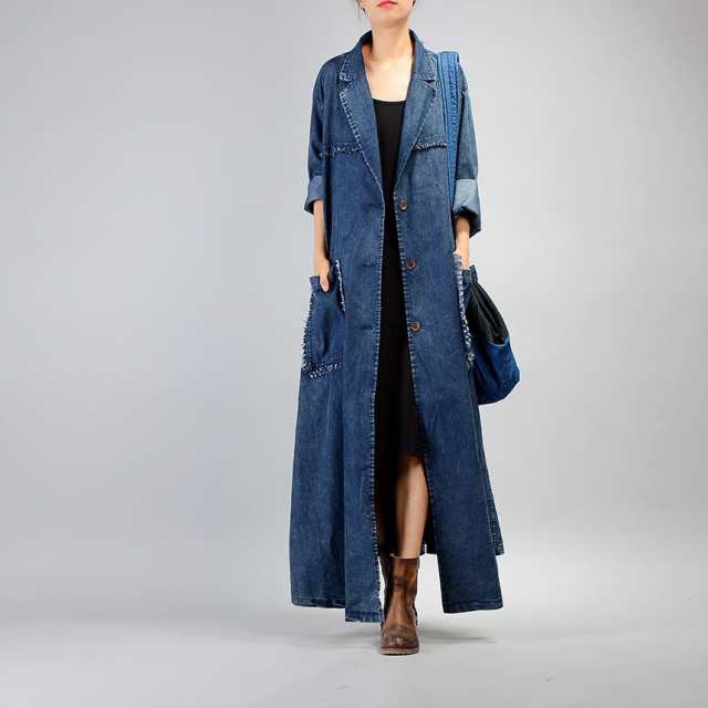 話題商品 売上急増中 数量限定入荷 レディース 家中時間充実化 店長太鼓判 チェスターコート デニム ジャケット ロング 春秋 アウター ロングデニムコート 在庫わずか 超ロングコート 黒 コーディガン 防寒対策