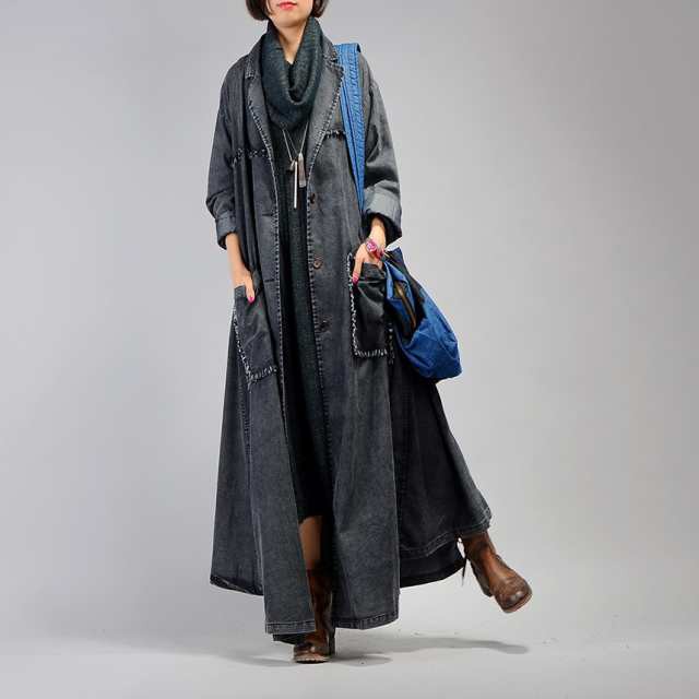 話題商品 売上急増中 数量限定入荷 レディース 家中時間充実化 店長太鼓判 チェスターコート デニム ジャケット ロング 春秋 アウター ロングデニムコート 在庫わずか 超ロングコート 黒 コーディガン 防寒対策