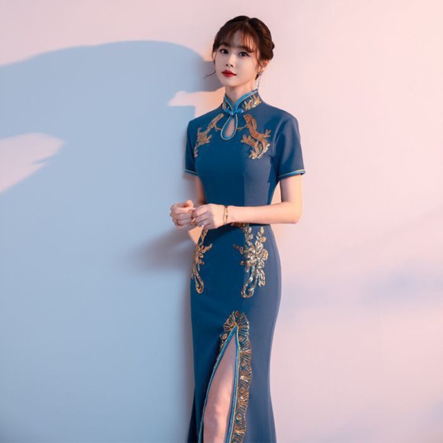チャイナドレス チャイナ服 マーメイドラインドレス ロングドレス 大人っぽい お洒落 披露宴ドレス 演奏会 結婚式 パーティー 誕生日会の通販は