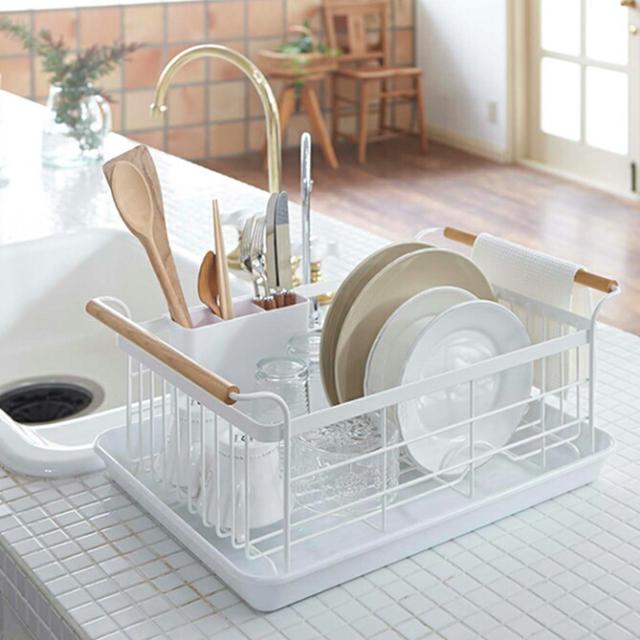 水切りバスケット【トスカ】ホワイト03107（773107）水切りラック/水切り/洗い物干し/布巾掛け/カトラリーポケット/カトラリー/ディッシュラック/まな板立て【メーカー直送のため、代引不可、他商品と同梱不可】の通販は