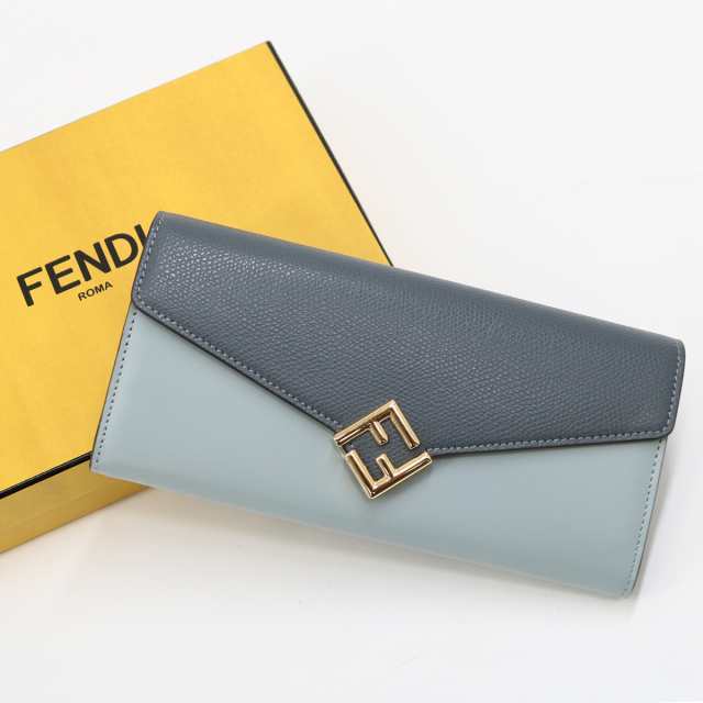 FENDI フェンディ FFダイヤモンド 長財布 8M0251ALV4F1NPW ブルーグレー×ライトグレー ロゴ 小銭入れ付き プレゼント レディース ブラン