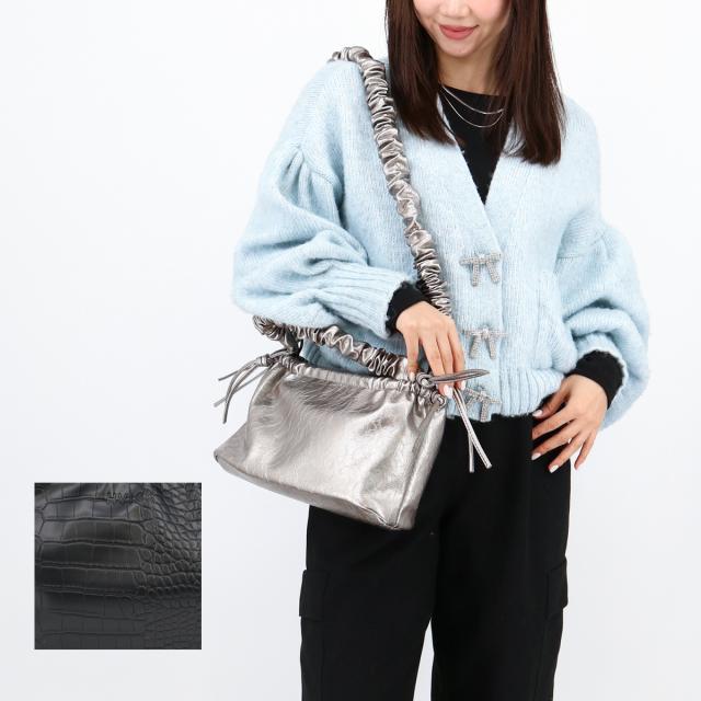 ■HVISK ヴィスク Arcadia Shiny Structure Metallic Grey MatteTrace-Black ショルダーバッグ ハンドバッグ 2way レディース クロスボディ ポシェット ギャザー 鞄 ブランド