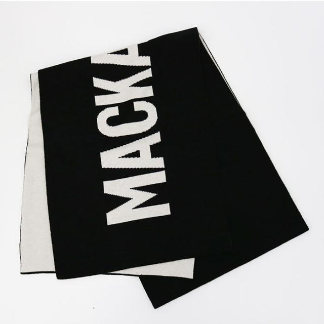 ◆MACKAGE マッカージュ JUNO-Z ロゴマフラー ストール ウール  ニットスカーフ BLACK メンズ　レディース　ユニセックス ブランドの通販は