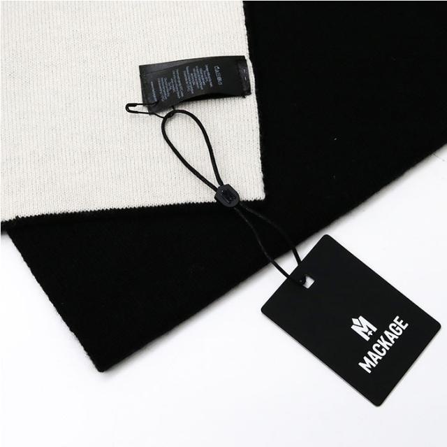 ◆MACKAGE マッカージュ JUNO-Z ロゴマフラー ストール ウール  ニットスカーフ BLACK メンズ　レディース　ユニセックス ブランドの通販は