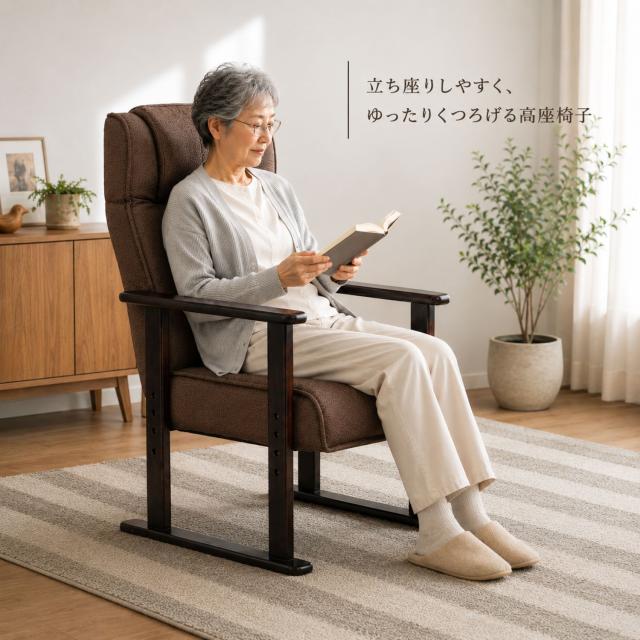高座椅子 リクライニングチェア ポケットコイル レバー式 立ち上がり 立ち座り サポート ハイバック 肘付き おしゃれ シニア リラックスチェア プレゼント ギフト 椅子 高齢者 介護 肘掛け 送料無料