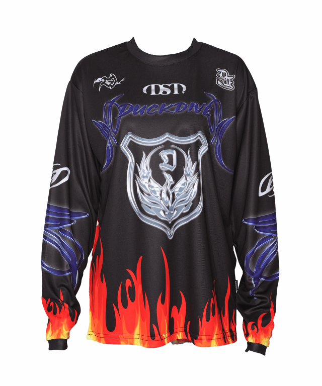 COLOR BURN MESH LONG SLEEVE（BLACK)