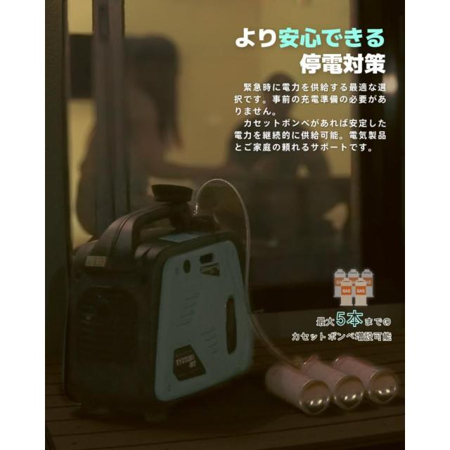 Kareyou カセットボンベ式 インバーター発電機 1.0kVA ガス発電機 正弦 