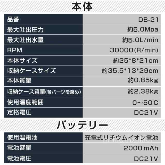 高圧洗浄機 コードレス 充電式 6in1ノズル マキタ18vバッテリー対応互換 吐出圧力5Mpa バッテリー付き 高性能 軽量 強力噴射 洗車 電動工