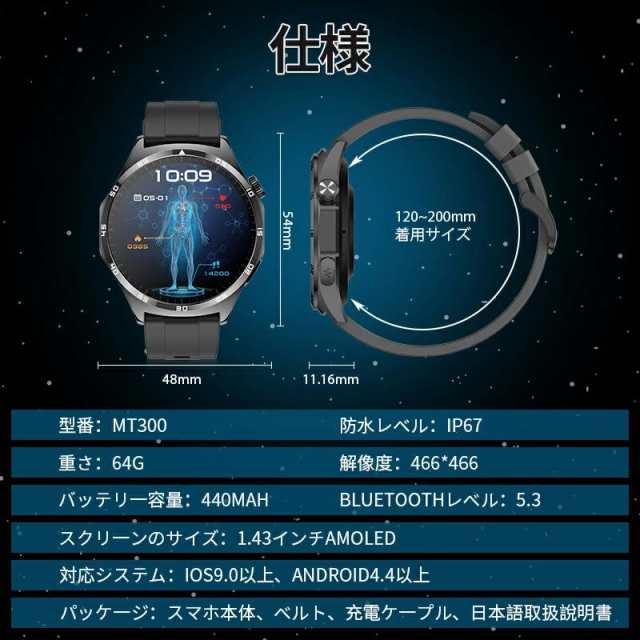 スマートウォッチ 日本製センサー 血糖値 血圧 血中酸素 心拍数 呼吸率 睡眠管理 通話機能 着信通知 24時間健康管理 体温測定 IP67防水 