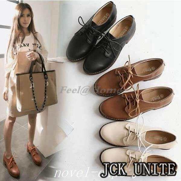 超目玉価格 オックスフォードシューズ レディース おじ靴 ラウンドトゥ レースアップ 厚底 黒 ローカット ぺたんこ 大きいサイズありの通販は